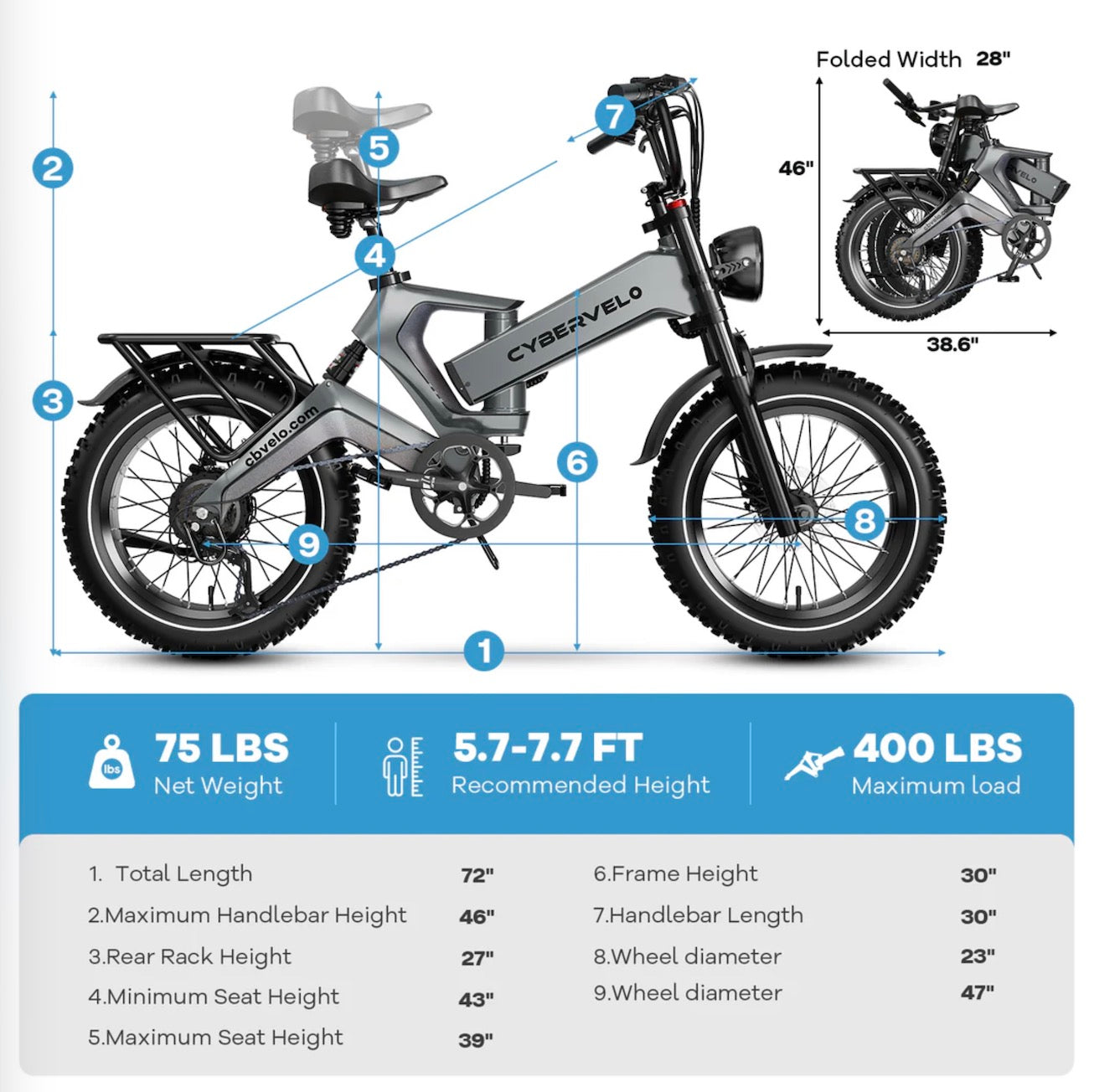 Foldable Electric Bike Up to 100Mile / 35mph